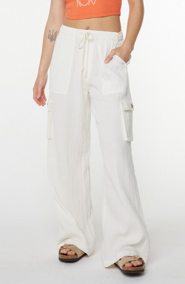 ロキシー レディース ボトムス カジュアルパンツ コットン Roxy Precious Cargo Beach Cotton Gauze Pants Egret