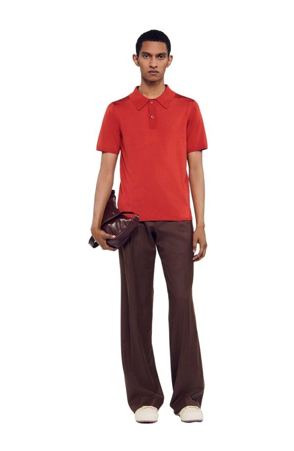 サンドロ メンズ トップス ポロシャツ 半袖 ニット SANDRO Shortsleeve knitted polo shirt Blood Orange オレンジ