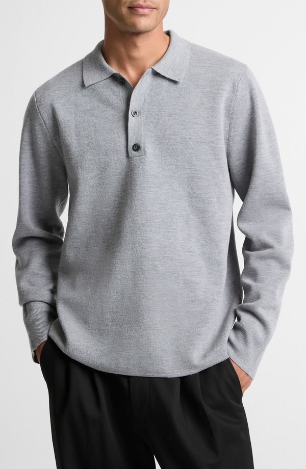 ヴィンス メンズ アウター パーカー・スウェット ポロシャツ ウール セーター ニット Vince Milano Knit Long Sleeve Merino Wool Polo Sweater Heather Grey グレー