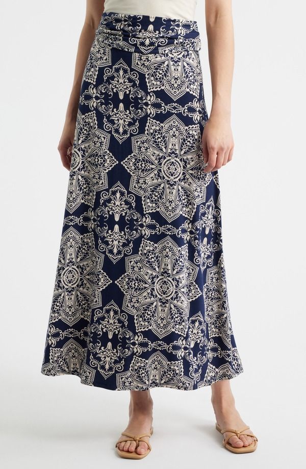 ラブアペラ レディース ボトムスカート プリント マキシ Loveappella Roll Toprint Maxi Skirt Navy ネイビー