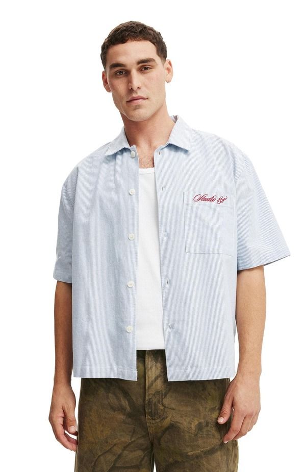 コットンオン メンズ トップス シャツ Cotton Mens Ventura Short Sleeve Shirt Blue Stripemb ブルー