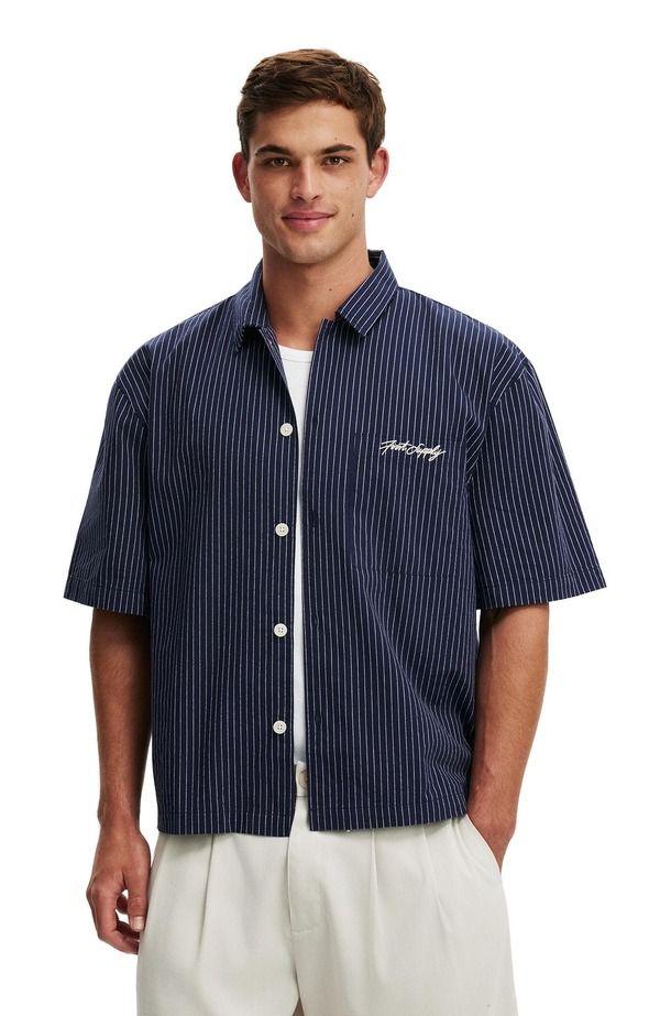 コットンオン メンズ トップス シャツ Cotton Mens Ventura Short Sleeve Shirt Navy Stripe ネイビー