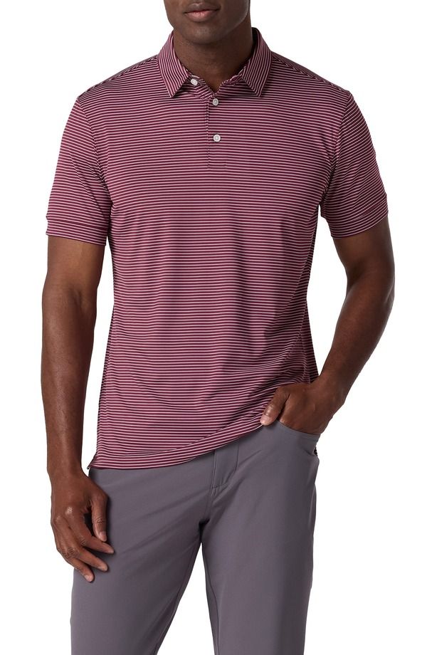 ミズンメイン メンズ トップス ポロシャツ MizzenMain Versa Trim Fit Performance Golf Polo Maroon Alternating Stripe マルーン
