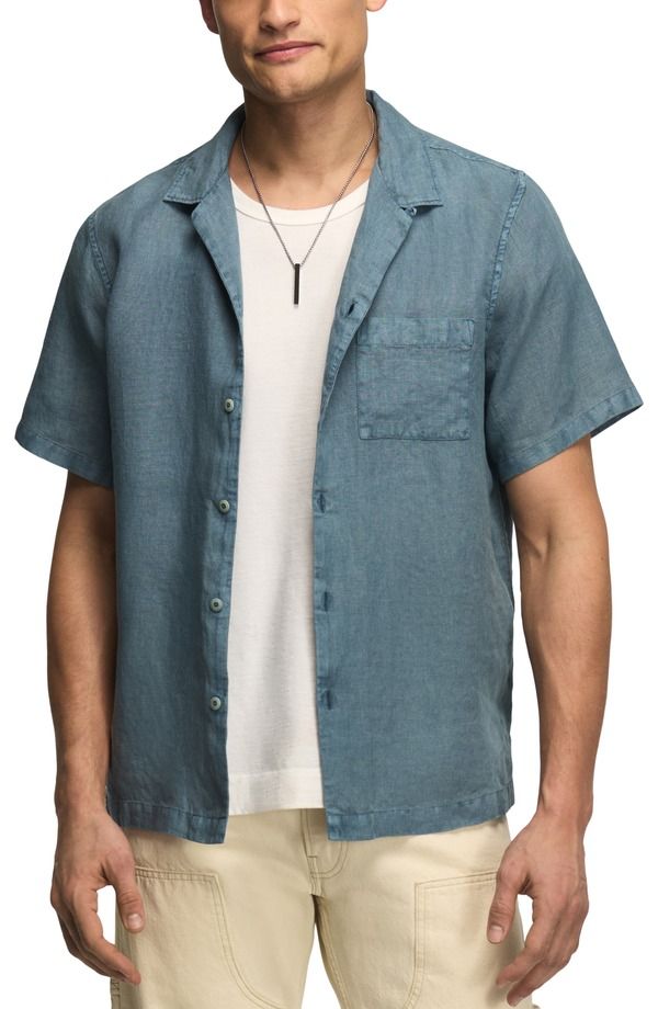 ラッキーブランド メンズ トップス シャツ Lucky Brand Notch Collar Short Sleeve ButtonUp Shirt Flint Stone ストーン