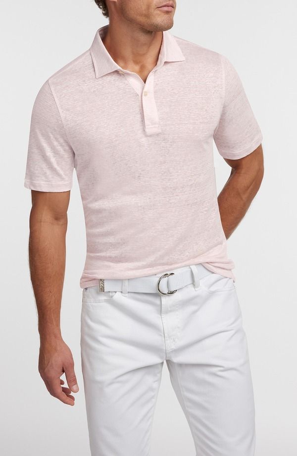 デイビッドドナヒュー メンズ トップス ポロシャツ リネン Davidonahue Weekend Linen Polo Pale Pink ピンク