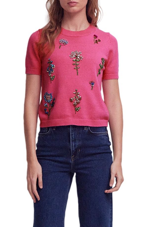 ボーデン レディース アウター パーカー・スウェット セーター コットン Boden Crystal Embellished Cotton Sweater Pink Power ピンク