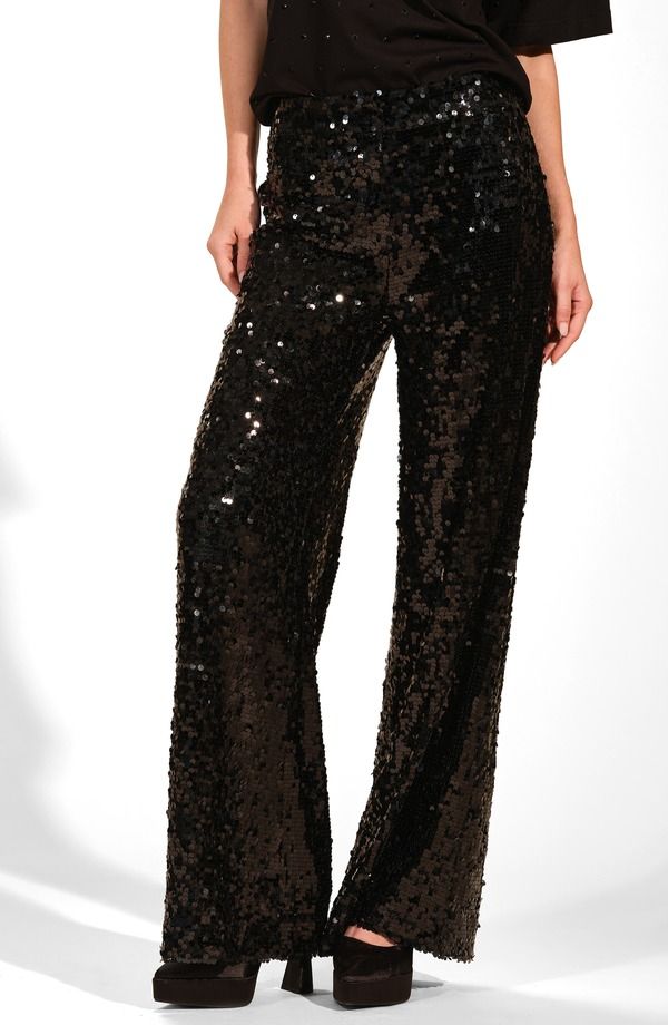 アイザック・ミズラヒ レディース ボトムス レギンス ワイドレッグ パンツ スパンコール Isaac Mizrahi New York Sequin Wide Leg Pants Black ブラック