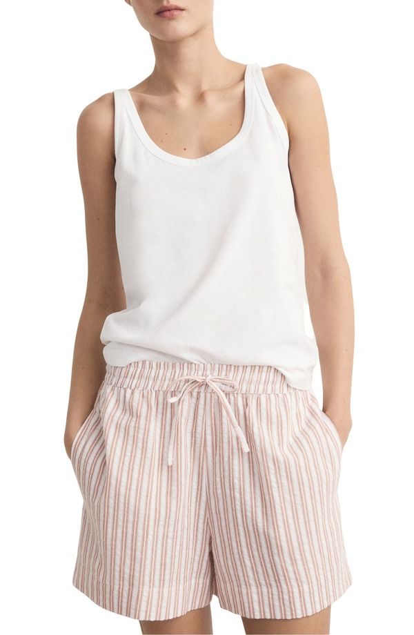 マンゴ レディース アンダーウェア ナイトウェア MANGO TwoPiece Stripe Short Pajamas Russet ストライプ