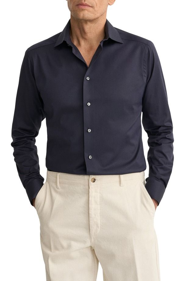 エトン メンズ トップス シャツ コットン Eton Contemporary Fit Solid Navy Cotton Twill Dresshirt Navy ネイビー