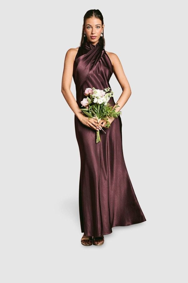 コースト レディース トップス ワンピース ハイネック サテン マキシ Coast Satin High Neck Fishtail Maxi Dress Espresso