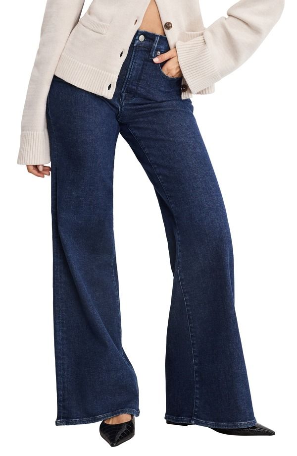 グッドアメリカン レディース ボトムス デニムパンツ ワイドレッグ ハイウエスト ジーンズ Good American Good Waist High Waist Wide Leg Palazzo Jeans Indigo985