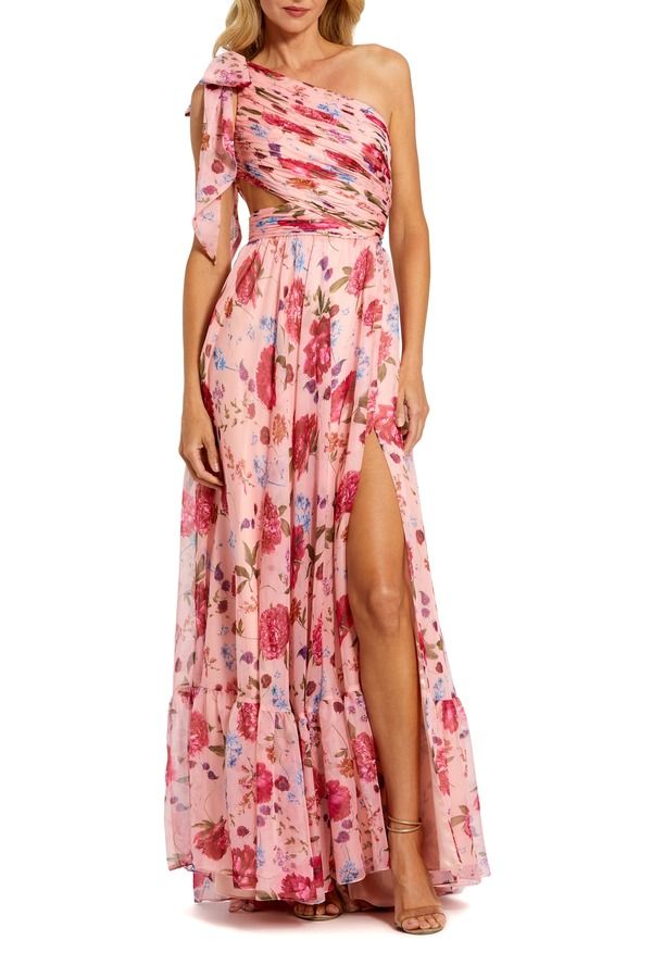 マックダガル レディース トップス ワンピース シフォン カットアウト フラワー柄 ワンショルダー フラワー Mac Duggal Floral OneShoulder Cutout Chiffon Eveningown Blush Multi ブラッシュ