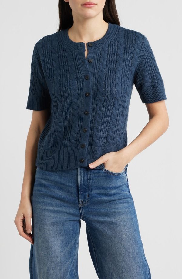 ラッキーブランド レディース アウター パーカー・スウェット カーディガン Lucky Brand Short Sleeve Cable Cardigan Midnight Navy ネイビー
