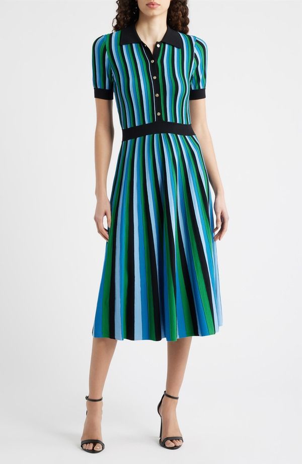 エリータハリ レディース トップス ワンピース セーター Elie Tahari The Ana Stripe Sweater Dress Noir Blue ブルー