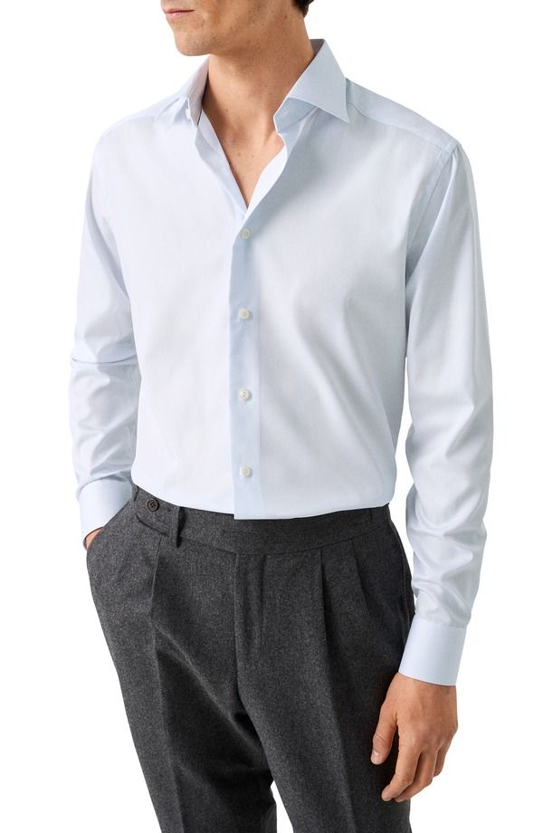 エトン メンズ トップス シャツ スリムフィット コットン Eton Slim Fit Pinstripe Cotton Twill Dresshirt Light Blue ブルー