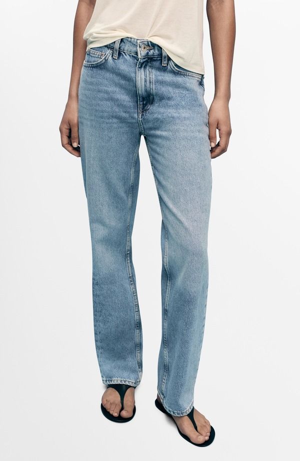 マンゴ レディース ボトムス デニムパンツ ストレート ジーンズ MANGO Matilda Mid Rise Straight Leg Jeans Medium Blue ブルー