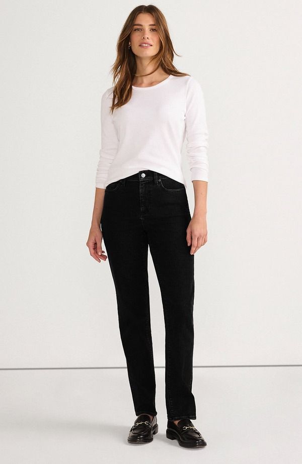 ランズエンド レディース ボトムス デニムパンツ ストレート ジーンズ Lands End Recover Mid Rise Straight Leg Blue Jeans Black ブラック