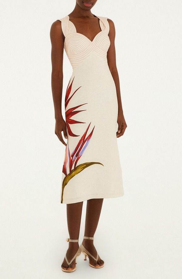 ファーム レディース トップス ワンピース フラワー柄 レース リネン フラワー FARM Rio Strelitzia Placed Floralinen Dressand サンド