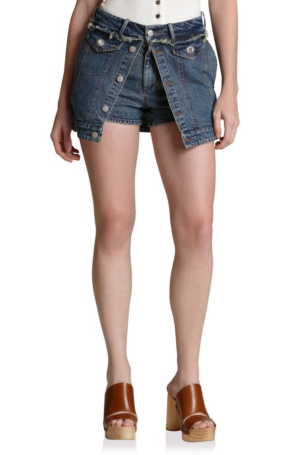 アヴェックレフィーユ レディース ボトムス デニムパンツ ミニ Avec Les Filles Front Split Deniminiskort Ballpoint Wash デニム