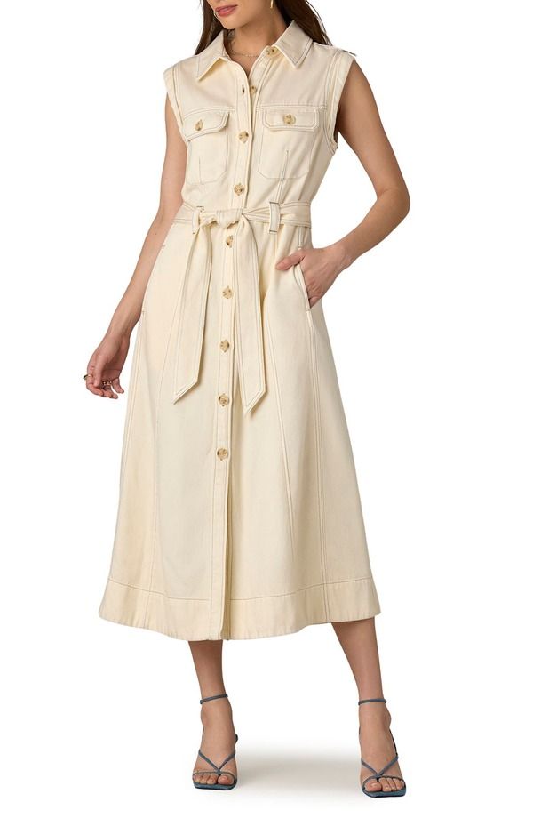 ウィットウィズダム レディース トップス ワンピース ミディ シャツ ノースリーブ Wit Wisdom Topstitch Sleeveless Midi Shirtdress Ecru エクリュ
