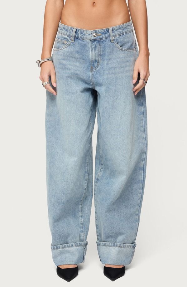 アディクテッド レディース ボトムス デニムパンツ ローライズ ジーンズ EDIKTED Kella Low Risextra Oversize Jeans BlueVintageWashed ブルー