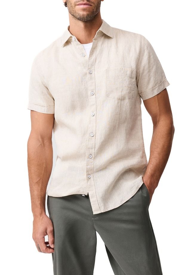 ロッドアンドグン メンズ トップス シャツ リネン Rodd Gunn Palm Beach Sports Fit Short Sleeve Linen ButtonUp Shirt Oatmeal オートミール