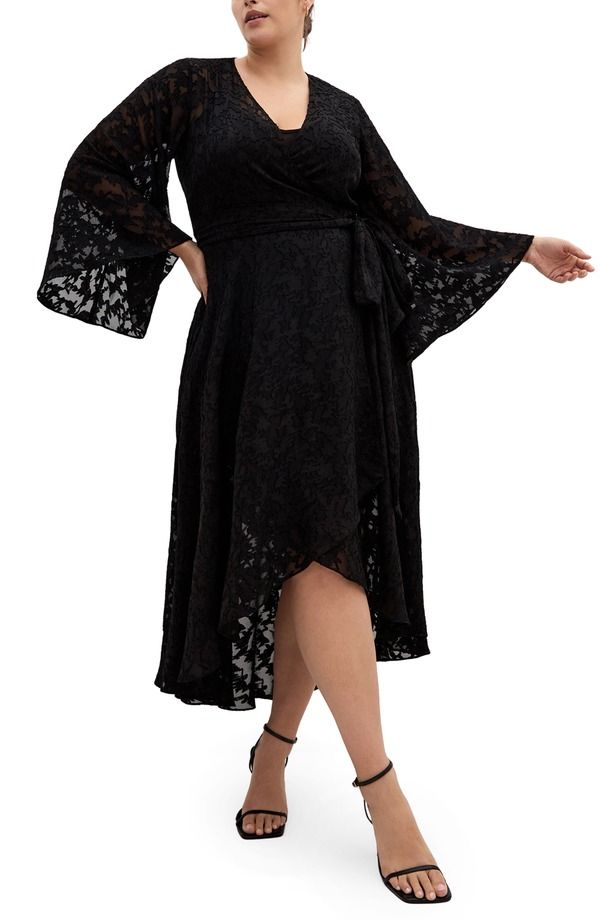 シティーシック レディース トップス ワンピース City Chic Fleetwood Long Sleeve Jacquard Wrap Dress Black ブラック