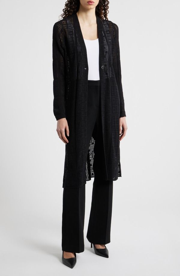 アンクライン レディース アウター パーカー・スウェット コットン カーディガン Anne Klein Open Stitch Cotton Blend Long Cardiganne Black ブラック