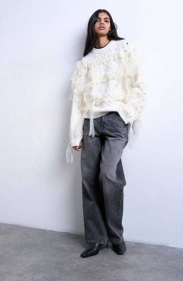 トップショップ レディース アウター パーカー・スウェット セーター Topshop Ribbon Sweater Ivory アイボリー