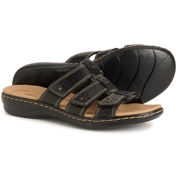 クラークス レディース シューズ サンダル レザー Clarks Leisa Spring Slide Sandals Leather For Women Black Leather ブラック
