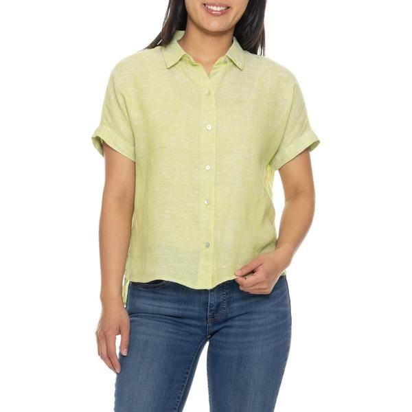 アイザック・ミズラヒ レディース トップス シャツ リネン Isaac Mizrahi New York Dolman Camp Shirt Linen Short Sleeve Dark Citron