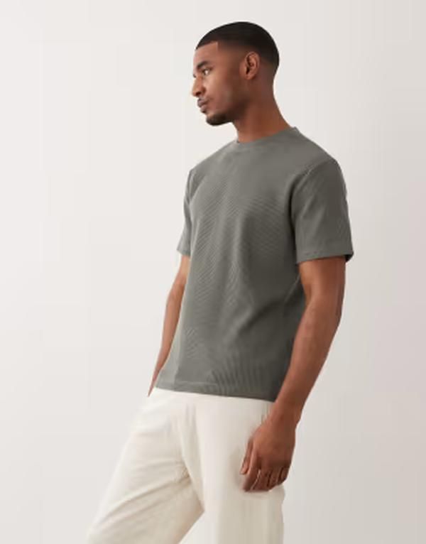 オンリーアンドサンズ メンズ トップス Tシャツ リラックスフィット ONLY SONS relaxed fit waffle Tshirt in sage Castor gray グレー