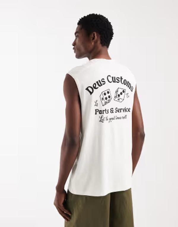 デウス エクス マキナ メンズ トップス Tシャツ プリント コットン ロゴ Deus Ex Machina 100 cotton tank top with back print logo motif WHITE ホワイト