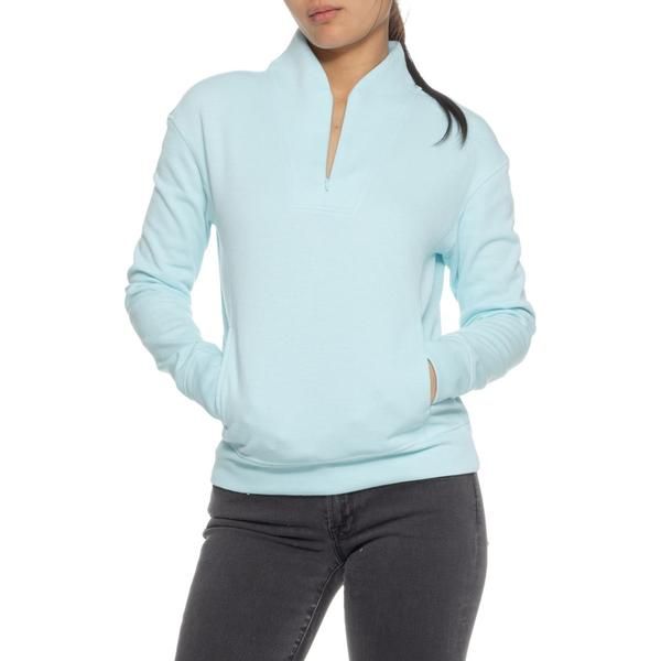ランズエンド レディース アウター パーカー・スウェット シャツ Lands End Zip Neck Shirt Long Sleeve Aqua Ice アクア