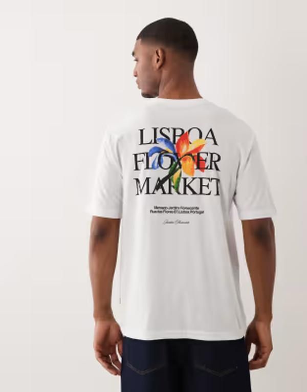 オンリーアンドサンズ メンズ トップス Tシャツ フラワー柄 プリント フラワー ONLY SONS oversized tshirt with Lisboa floral back and chest print Bright White ホワイト 8,564円