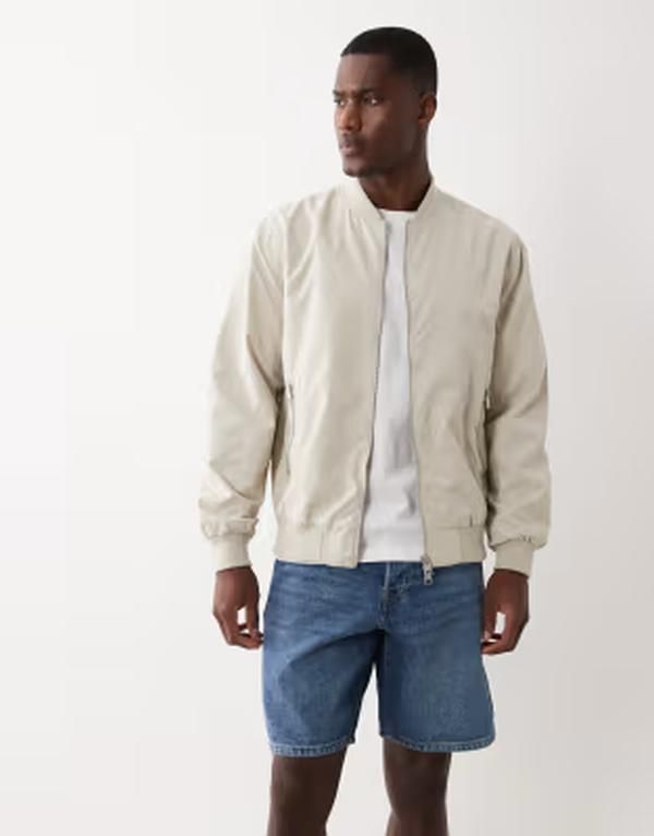 オンリーアンドサンズ メンズ アウター コート ジャケット ONLY SONS bomber jacket in cream Silver Lining シルバー