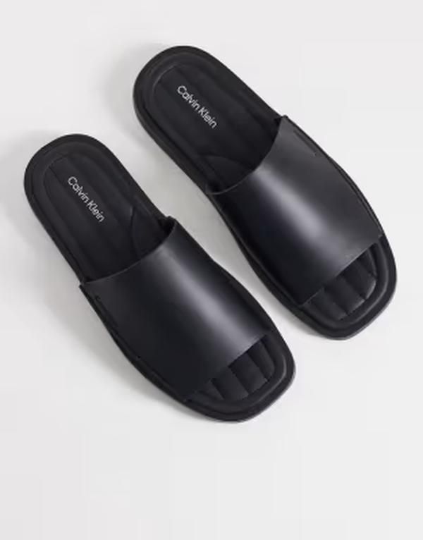 カルバンクライン メンズ シューズ サンダル レザー Calvin Klein realeather slides Black ブラック