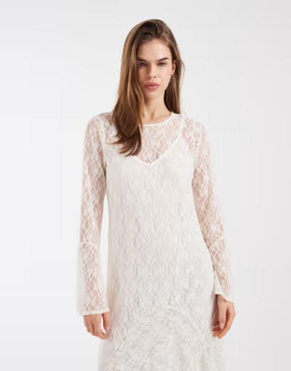 ヴェロモーダ レディース トップス ワンピース フラワー柄 スカート レース マキシ フラワー Vero Modall over floralace boho maxi dress with godet skirt in cream Cloudancer クリ