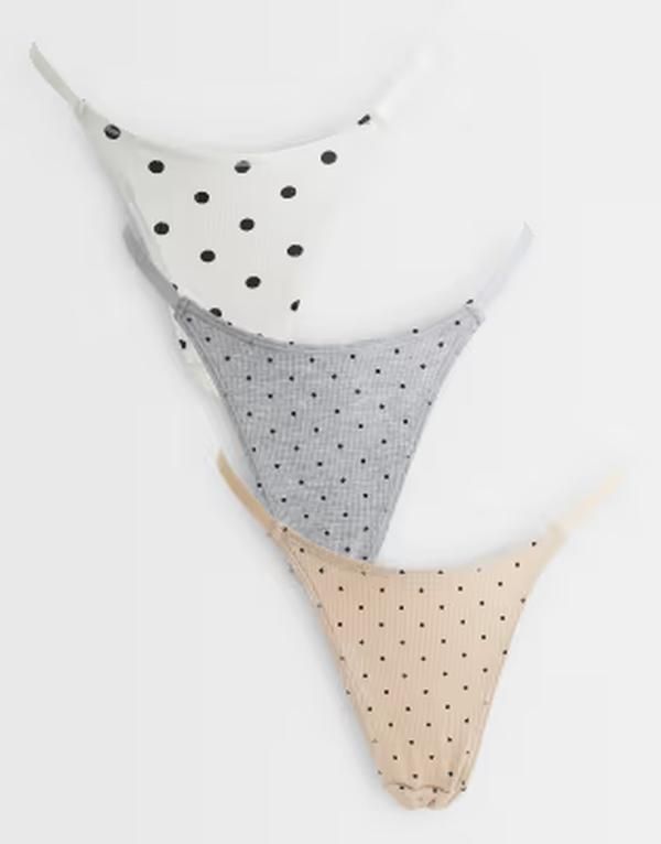 エイソス レディース アンダーウェア ブリーフパンツ ドット柄 ドット リブ ASOS DESIGN 3 pack ribbed tanga thong in cream gray and mocha polka dot Polka dot ドット