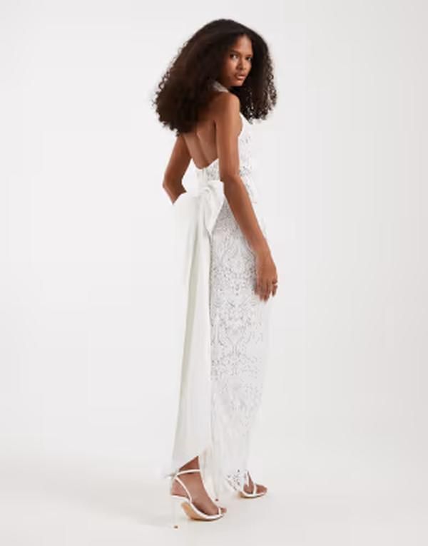 ティエフエヌシー レディース トップス ワンピース レース マキシ ホルター TFNC Bridal halter neck bow back lace maxi dress IVORY アイボリー