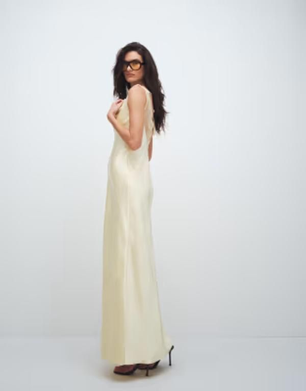 フォースレックレス レディース トップス ワンピース サテン レース マキシ 4th Recklessatin cowl neck lace back maxi dress in lemon フォースレックレス レディース トップス ワンピース サテン レース マキシ 4th Recklessatin cowl neck lace back maxi dress in lemon