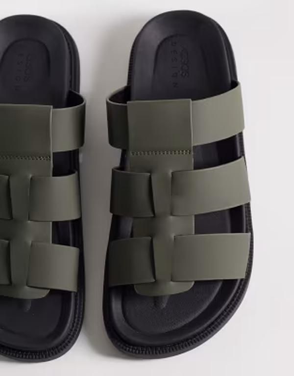 エイソス メンズ シューズ サンダル ASOS DESIGN classic strap sandals Khaki カーキ