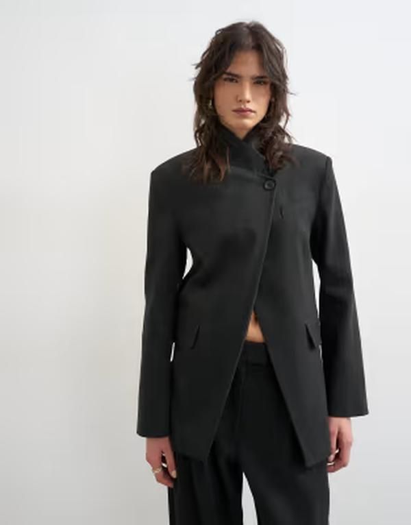 トップショップ レディース アウター ジャケット・ブルゾン スタンドネック ブレザー Topshop funnel neck blazer Black ブラック