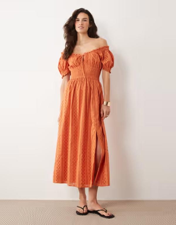 ミスセルフフリッジ レディース トップス ワンピース マキシ Misselfridgeyelet milkmaid maxi dress in burnt orange Burnt orange オレンジ