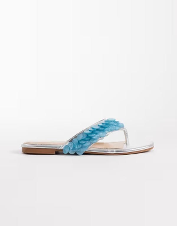 グラマラス レディース シューズ サンダル Glamorous flip flops with faux shells BLUE ブルー