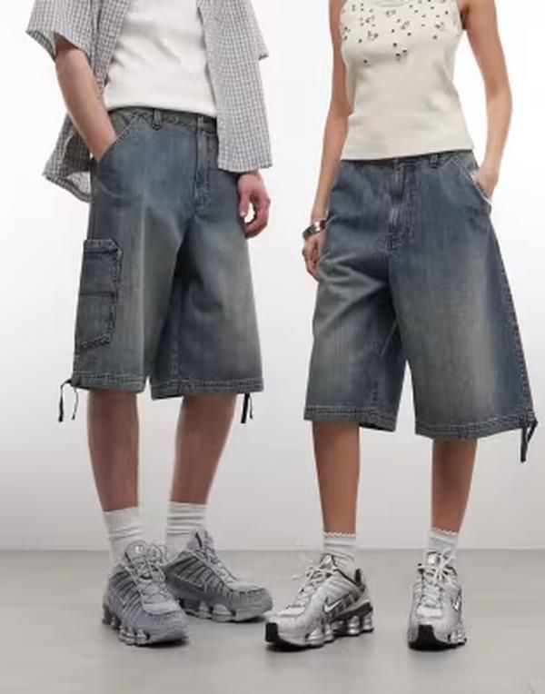 コルージョン レディース ボトムス ハーフパンツ・ショーツ ショートパンツ デニム COLLUSION Unisex denim cargo shorts in light wash Light Wash デニム