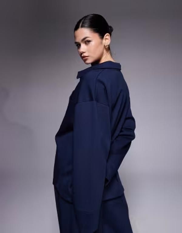 エイソス レディース トップス シャツ ASOS DESIGN oversized interlock shirt with pocket detail part of a set NAVY ネイビー