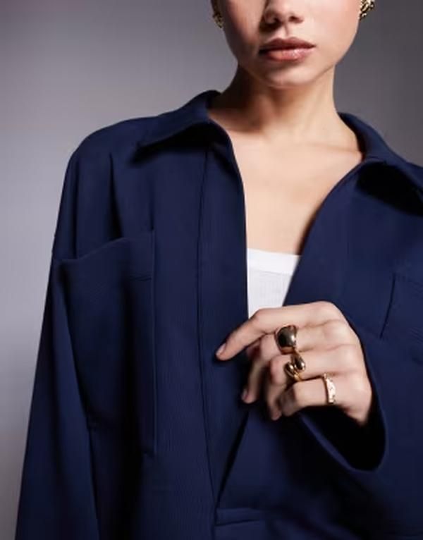 エイソス レディース トップス シャツ ASOS DESIGN oversized interlock shirt with pocket detail part of a set NAVY ネイビー