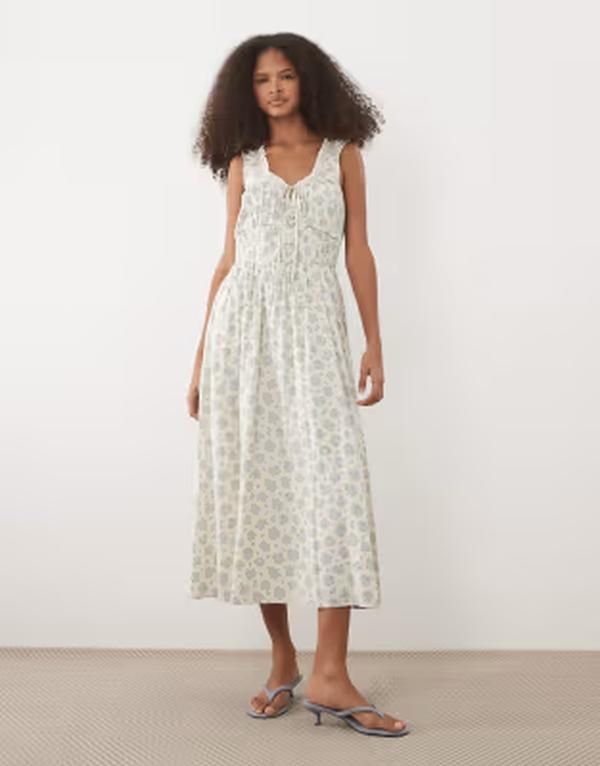 ノーバディーズ チャイルド レディース トップス ワンピース フラワー柄 ミディ ノースリーブ フラワー Nobodys Child Rylee bodice detail sleeveless midi dress in cream floral CREAM