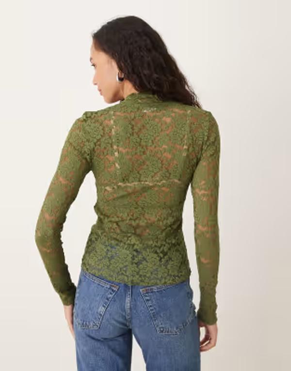 フリーピープル レディース トップス シャツ レース Free People all day lace long sleeve top TERRARIUM GREEN グリーン